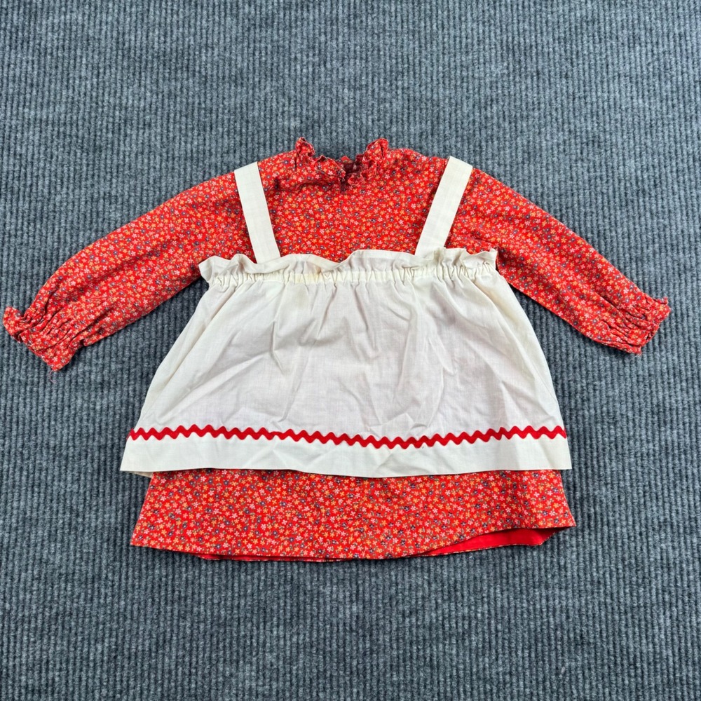 Vintage Handmade Girls Prairie Dress Set Calico Floral Pinafore Cottagecore 963 - Picture 11 of 13